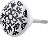 Ladeknop deurknop met robuust patroon - Zwart / Wit - Keramiek / Metaal - ⌀ 3.5 x h 6 cm - Set van 2 - Knop - Deurknop - Ladeknop - Meubelknop