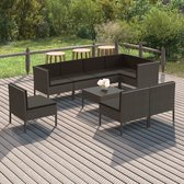 9-delige Loungeset met kussens poly rattan grijs