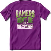 Gamers don't die T-shirt | Groen | Gaming kleding | Grappig game verjaardag cadeau shirt Heren – Dames – Unisex | - Paars - L