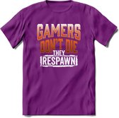 Gamers don't die T-shirt | Oranje | Gaming kleding | Grappig game verjaardag cadeau shirt Heren – Dames – Unisex | - Paars - L