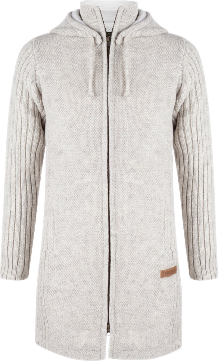 Gebreid Wollen Dames Vest van Schapenwol met Katoenen Voering en afneembare capuchon SHAKALOHA W Supermodel ZH 3XL Beige