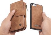 CaseMe - Telefoonhoesje geschikt voor iPhone SE 2022 - Wallet Book Case met Ritssluiting - Bruin