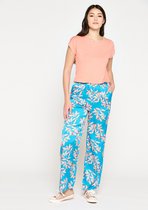 LOLALIZA Satijnen broek met bloemenprint - Turquoise - Maat 38