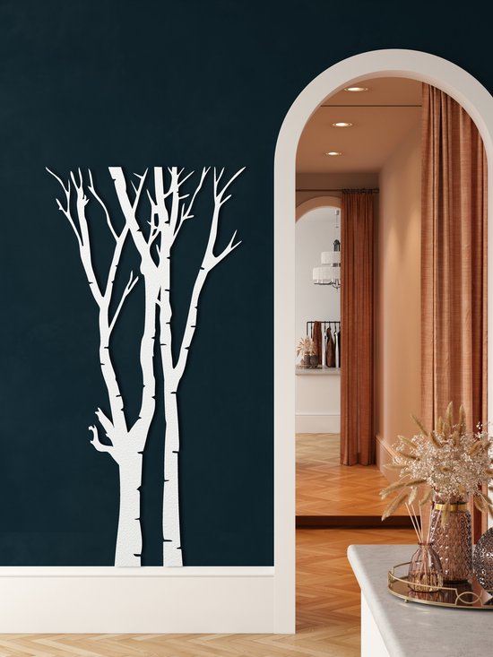 Wanddecoratie | Boom / Tree   | Metal - Wall Art | Muurdecoratie | Woonkamer |Wit| 50x100cm