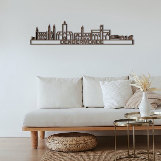 Skyline Dendermonde Notenhout 130 Cm Wanddecoratie Voor Aan De Muur Met Tekst City Shapes