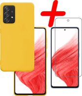 Samsung Galaxy A53 Hoesje Siliconen Met Screenprotector - Samsung Galaxy A53 Case Hoes Met Screenprotector - Geel