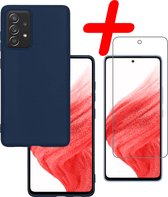 Samsung Galaxy A53 Hoesje Siliconen Met Screenprotector - Samsung Galaxy A53 Case Hoes Met Screenprotector - Donker Blauw