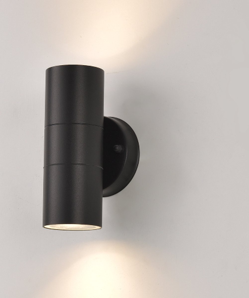 Wandlamp Shane Zwart - 2x GU10 LED 4,8W 2700K 355lm - IP54 - Dimbaar > spots verlichting zwart | wandlamp buiten zwart | wandlamp binnen zwart | wandlamp hal zwart | wandlamp woonkamer zwart | wandlamp slaapkamer zwart | led lamp zwart