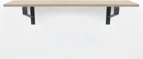Eiken wandplank 80 x 20 cm 18mm op zwarte plankdragers - Wandplank hout - Wandplank industrieel - Fotoplank