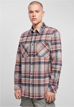 Urban Classics Overhemd -S- Heavy Curved Oversized Checked Grijs/Rood