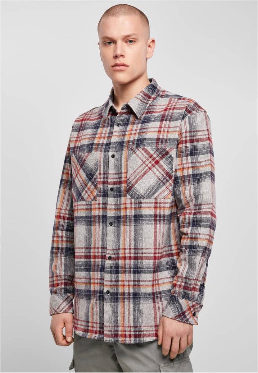 Urban Classics Overhemd -M- Heavy Curved Oversized Checked Grijs