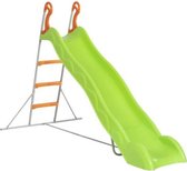 LINOU glijbaan van 2,63 m, groene kleur met 3 antislip oranje sporten, grijze metalen structuur.