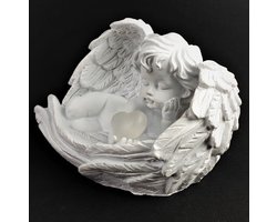 Engel - Hartje - Liggend - 10/20/angbat - LED - RGB - Polystone - Grafdecoratie - Beeld - Inclusief batterijen