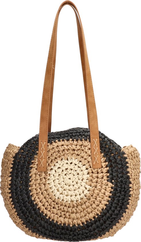 PE Florence Rieten Shopper Rond M Straw Natuur/Zwart