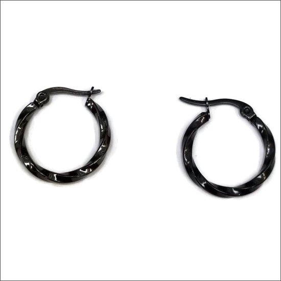 Aramat jewels ® - Gedraaide oorringen 20mm x 2,5mm zwart staal
