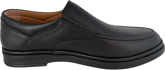 Heren instapper- Nette Schoenen voor Mannen- Comfort schoen met lichte zool 3734- Leather- Zwart- Maat 44