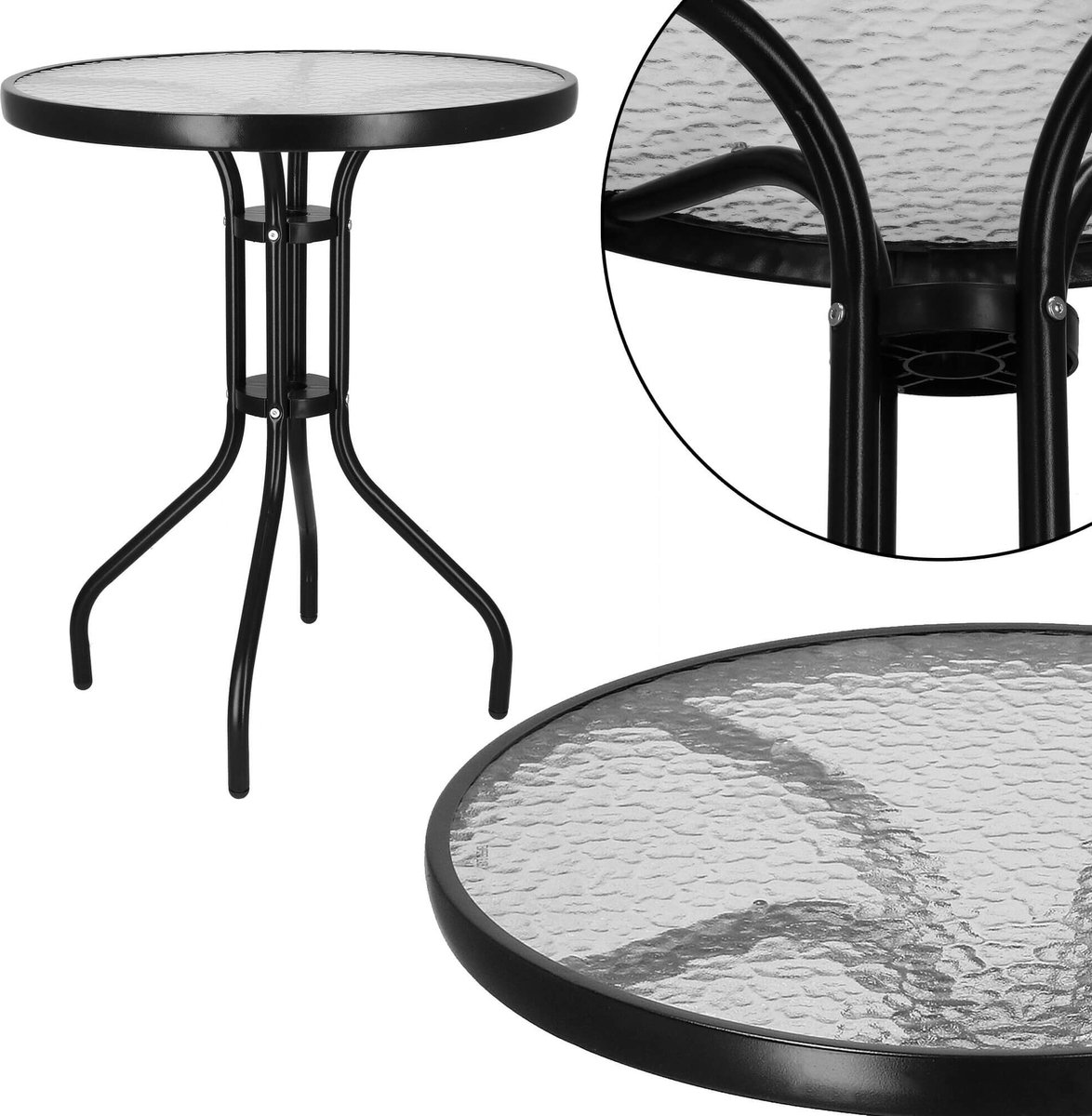 Springos Tuintafel | Buitentafel | Bijzettafel Buiten | Metaal | Gehard Glas | Rond | 60 x 70 cm | Zwart thumbnail 8