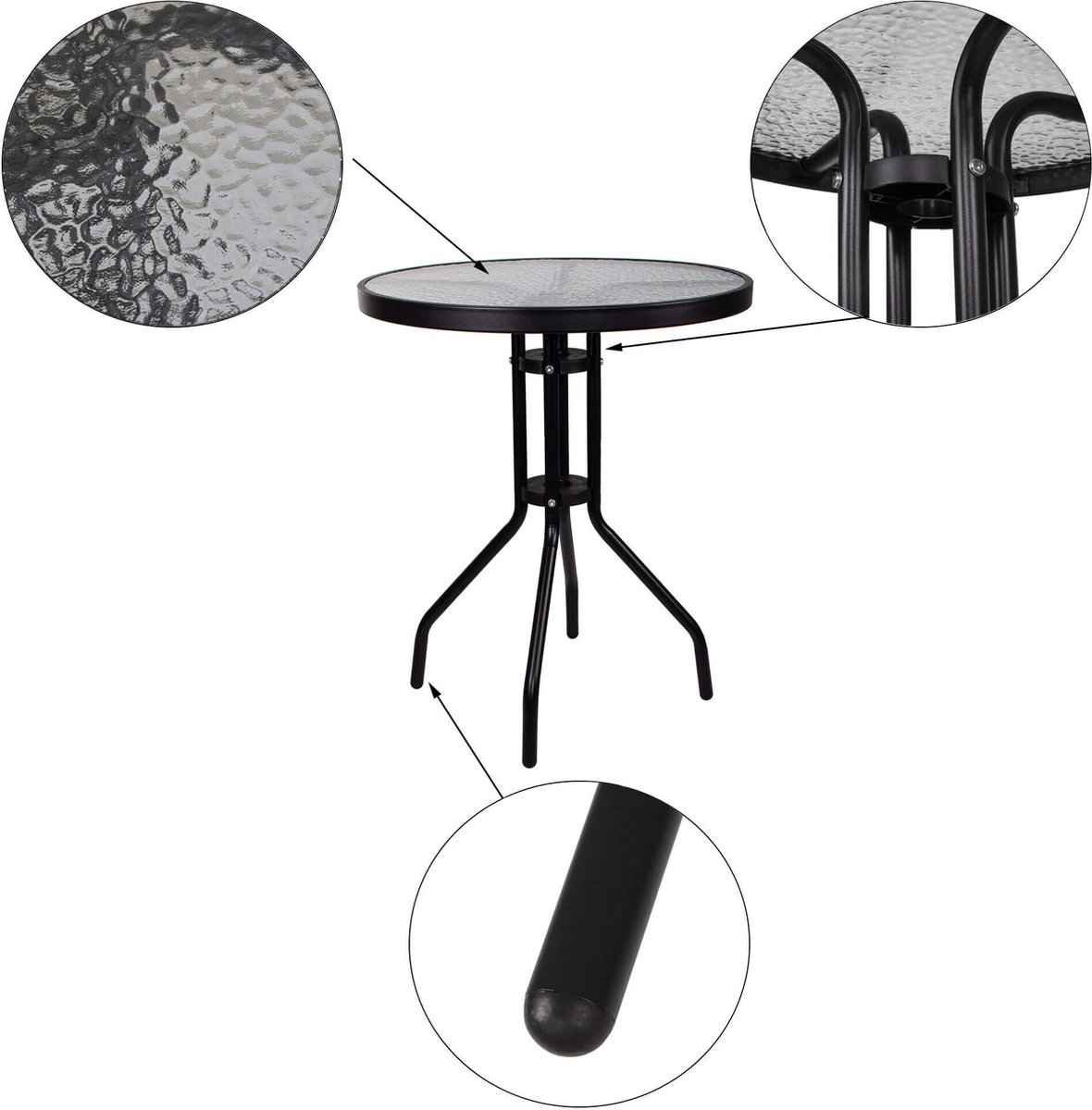 Springos Tuintafel | Buitentafel | Bijzettafel Buiten | Metaal | Gehard Glas | Rond | 60 x 70 cm | Zwart thumbnail 5
