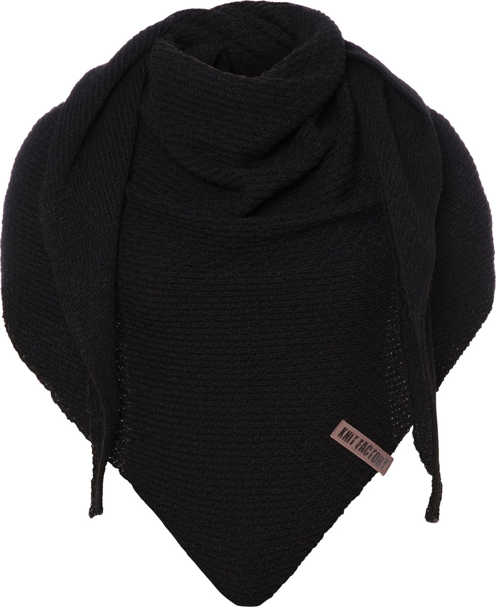Knit Factory Gina Gebreide Omslagdoek - Driehoek Sjaal Dames - Dames sjaal - Sjaal voor de lente, zomer en herfst - Stola - Zwart - 190x85 cm