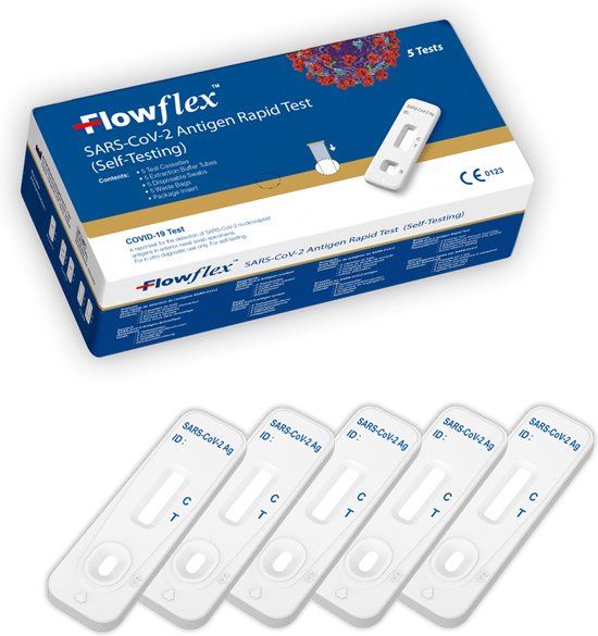 Flowflex Zelftest corona zelftest / sneltest verpakt per 5 STUKS - Sars-CoV-2 Antigen Rapid Test