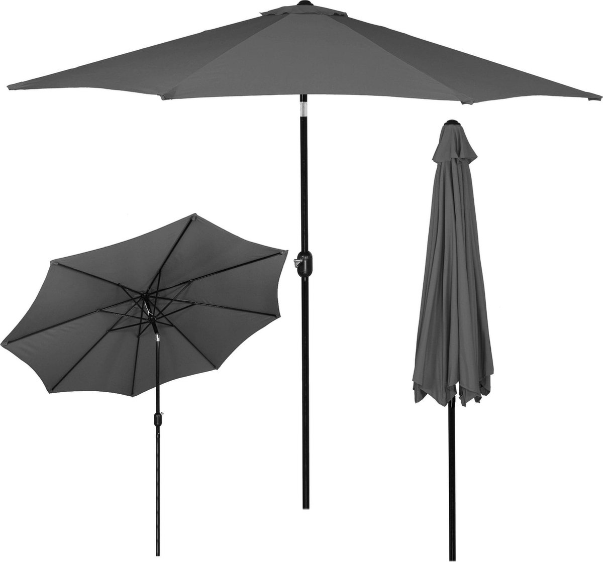 Springos Parasol | Parasols | Kantelbaar | Met ventilatie | Antraciet | Ø 300 cm – foto 7