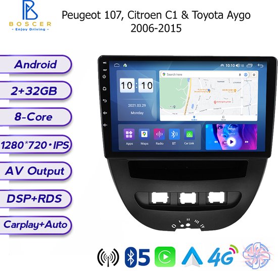 Autoradio AWESAFE Carplay pour Peugeot 107 Toyota Aygo Citroen C1