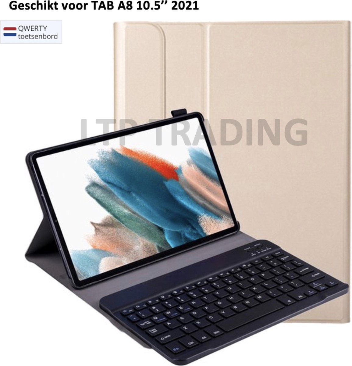Samsung Galaxy Tab A8 10.5 (2021) Keyboard Case - Toetsenbord hoes - Smart keyboard Case + Tempered Glass + Touchpen - Goud