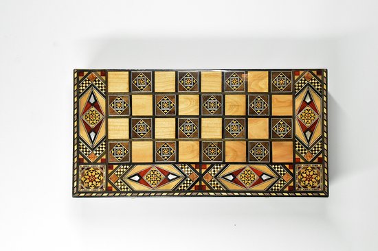 Thumbnail van een extra afbeelding van het spel Luxe 2 in 1 Schaakbord en Backgammon Set A40 - Houten handgemaakte Opvouwbaar - Ingelegd met Parelmoer - met Schaak en Backgammon stukken