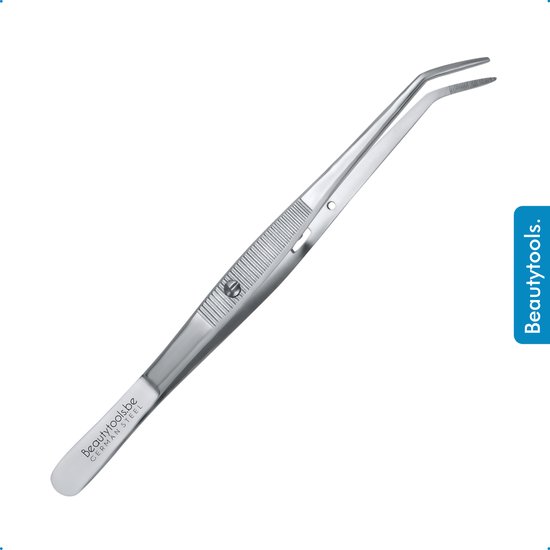 BeautyTools Punt Pincet SOLID-GRIP - Pincet met Microvertanding Voor Splinters en Hobby - Kromme Bek - Tweezers Met Vergrendeling (15 cm) - Inox (PT-1031)