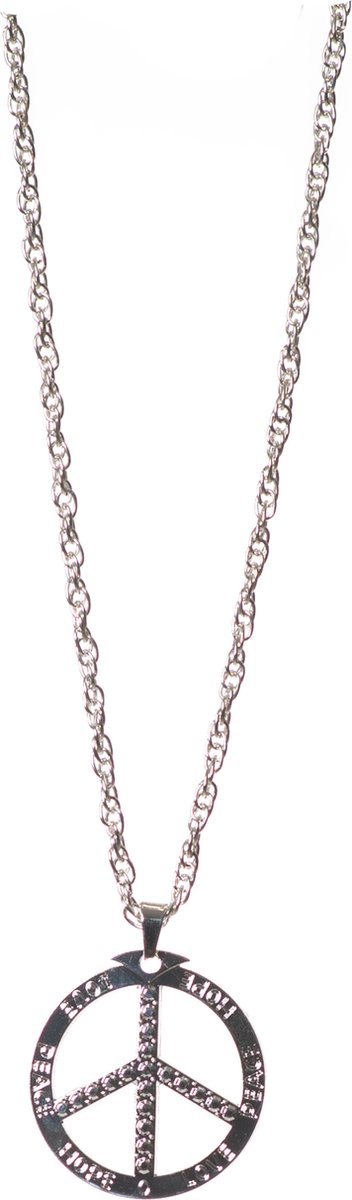 Partychimp Zilveren Peace Ketting Voor Bij Carnavalskleding Heren Carnavalskleding Dames Carnaval Accessoires Vrede Carnaval- Zilver - Metaal