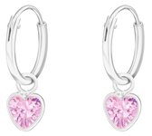 Joy|S - Zilveren hartje bedel oorbellen - roze kristal - oorringen