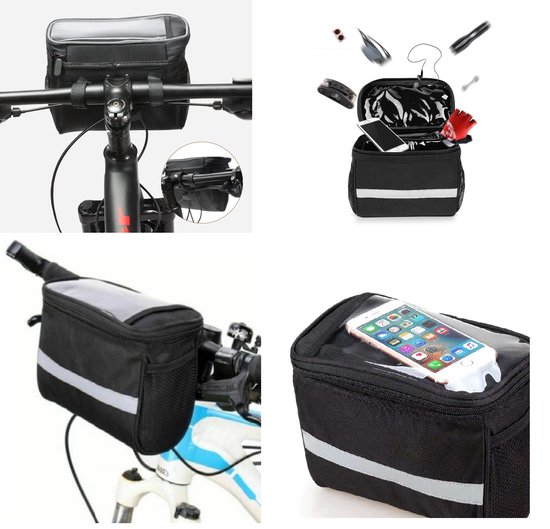 Sacoche De Guidon Vélo BTR Avec Support Téléphone Intégré - Fenêtre Tactile Et Visière - Etanche