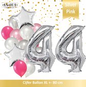 Cijfer Ballon 44 Jaar Zilver Roze White Pearl Boeket * Hoera 44 Jaar Verjaardag Decoratie Set van 15 Ballonnen * 80 cm Verjaardag Nummer Ballon * Snoes * Verjaardag Versiering * Ve