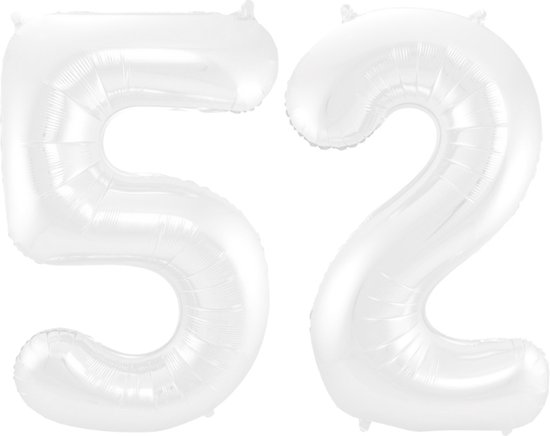 Folieballon 52 jaar metallic wit 86cm