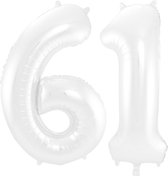 Folieballon 61 jaar metallic wit 86cm
