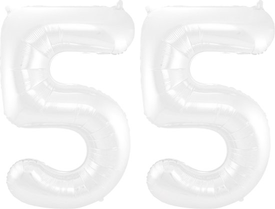 Folieballon 55 jaar metallic wit 86cm