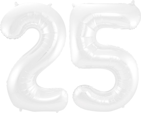 Folieballon 25 jaar metallic wit 86cm
