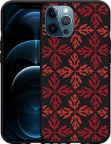 iPhone 12 Pro Max Hoesje Zwart Red Leaves Pattern - Designed by Cazy