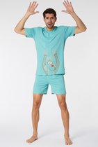 Woody - Jongens/Herenpyjama Mandril - Zeegroen - Maat M