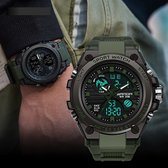 Horloge - Stoer - Mannen - Waterproof - Rubberen band - Mat - Groen - Trendy - Military watch - Smael - Cadeau Tip