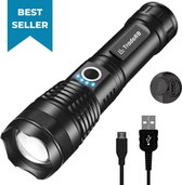 TradeRB® Militaire LED Zaklamp - USB Oplaadbaar - Inclusief Batterij & Opbergdoos - Zoomfunctie - Waterdicht - Telescopische Lens - 3000 Lumen - Aluminium - Zwart