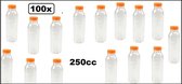 100x Fles PET helder 250cc met oranje dop - gerecyclede drink fles vruchten sap limonade drank