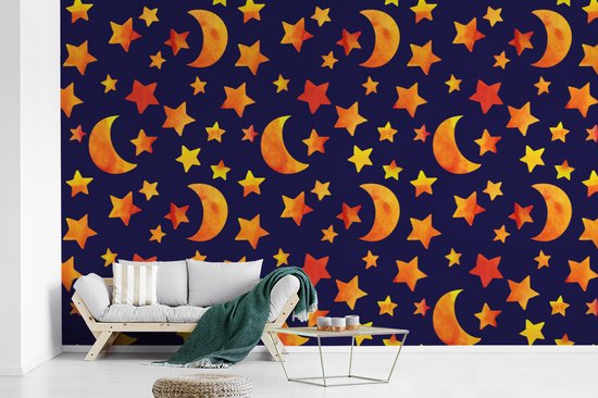 Behang - Fotobehang Sterren - Nacht - Patronen - Kind - Breedte 345 cm x hoogte 220 cm