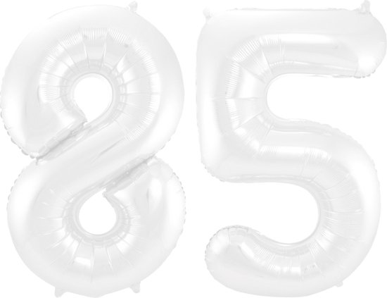 Folieballon 85 jaar metallic wit 86cm