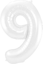 Folieballon 9 jaar metallic wit 86cm