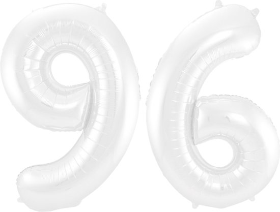 Folieballon 96 jaar metallic wit 86cm
