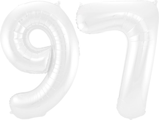 Folieballon 97 jaar metallic wit 86cm