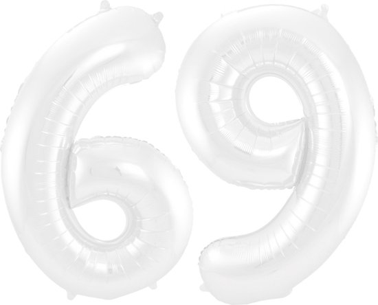 Folieballon 69 jaar metallic wit 86cm