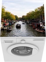 Wasmachine beschermer mat - De Brouwersgracht in Amsterdam met woonboten aan beide kanten - Breedte 60 cm x hoogte 60 cm