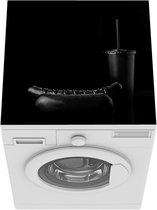 Wasmachine beschermer mat - Hotdog en een milkshake in zwart-wit - Breedte 60 cm x hoogte 60 cm